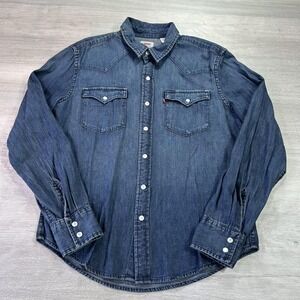 Levi's Shirt Mens Small Blue Denim Western Pearl Snap Long Sleeve Casual